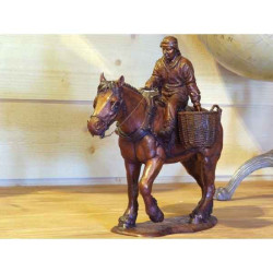 Scultpure pêcheur de crevettes à cheval en bronze thermobrass -b1084