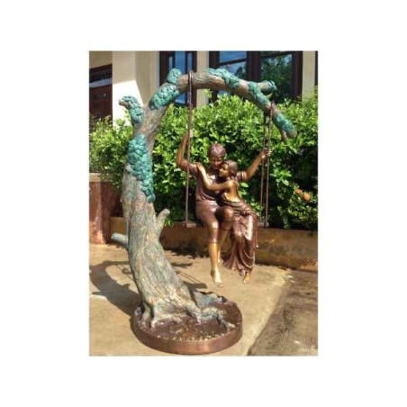 Décoration Statuette bronze personnage Sculpture couple sur balançoire en bronze  -b1268