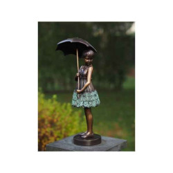Décoration Statuette bronze personnage Statue en bronze fille avec parapluie  -an1279br-v