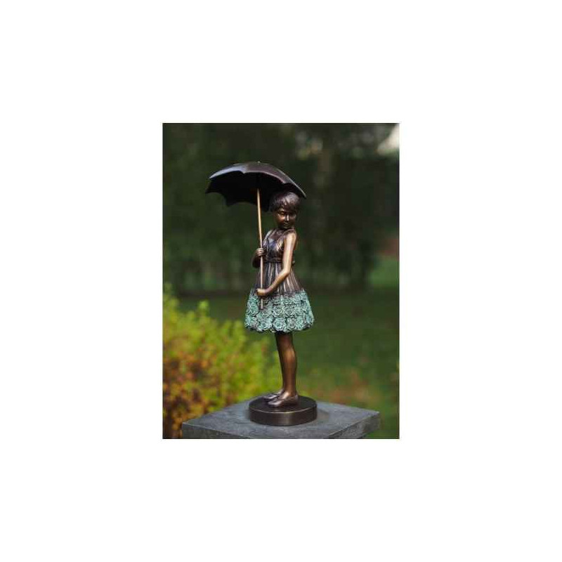 Décoration Statuette bronze personnage Statue en bronze fille avec parapluie  -an1279br-v