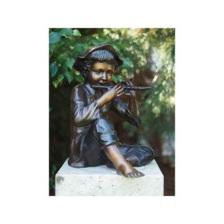 Décoration Statuette bronze personnage Sculpture garçon avec flûte en bronze  -b57670