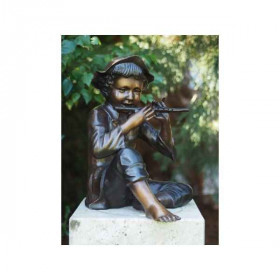 Sculpture garçon avec flûte en bronze thermobrass  -b57670