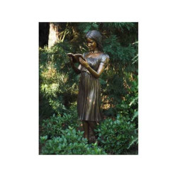 Décoration Statuette bronze personnage Sculpture femme avec livre en bronze  -b1225