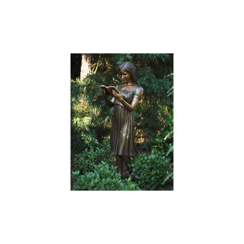 Décoration Statuette bronze personnage Sculpture femme avec livre en bronze  -b1225
