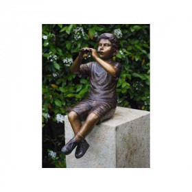 Sculpture garçon avec flûte en bronze thermobrass  -b1229