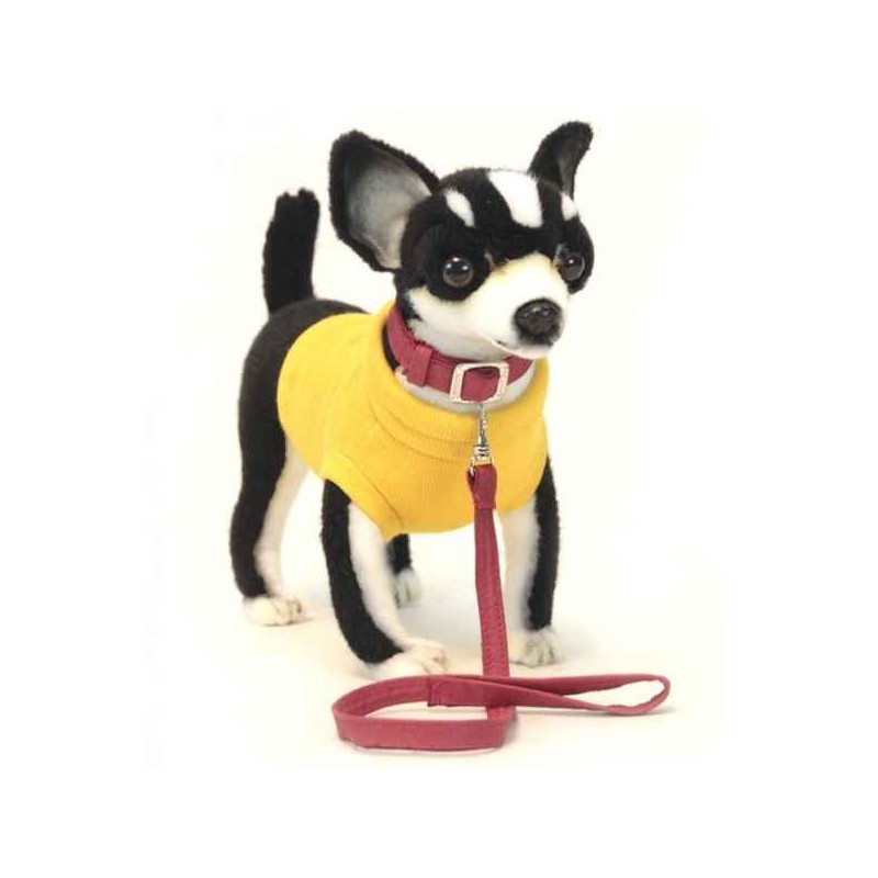 Animaux-Bois-Animaux-Bronzes propose Chien Chihuahua noir & t-shirt jaune 24cmh/25cml peluche animalière -6384