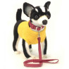 Animaux-Bois-Animaux-Bronzes propose Chien Chihuahua noir & t-shirt jaune 24cmh/25cml peluche animalière -6384