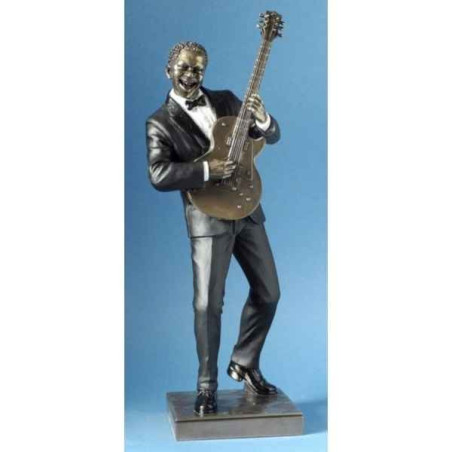 Décoration Statue résine Jazzman à la guitare veste rouge -WU76221