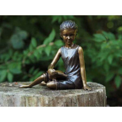 Décoration Statuette bronze personnage Sculpture jeune fille assise en bronze  -an1248br-b