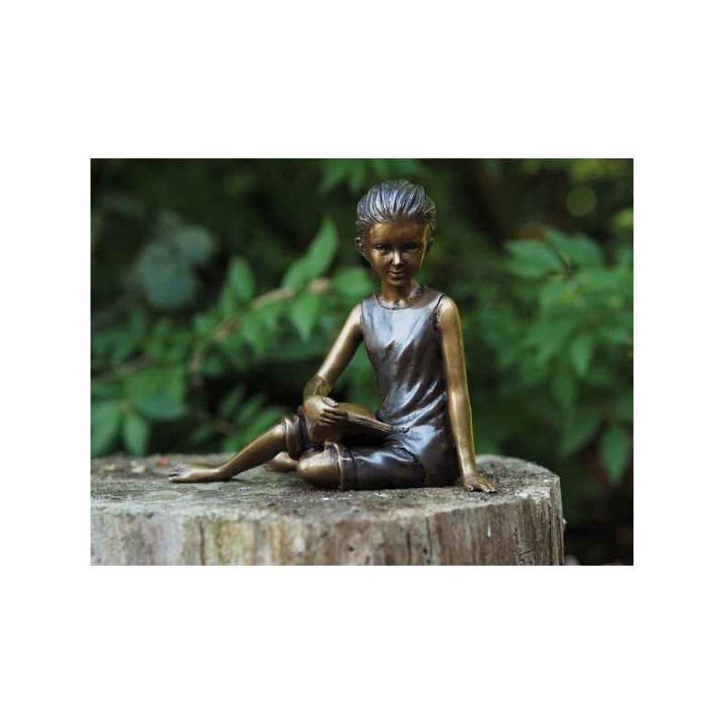Sculpture jeune fille assise en bronze thermobrass  -an1248br -b