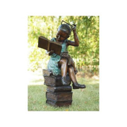 Décoration Statuette bronze personnage Sculpture fille lisant avec lunettes en bronze  -b97131