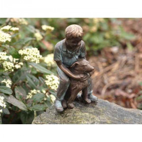 Sculpture garçon avec chien en bronze thermobrass  -an1979brw -v