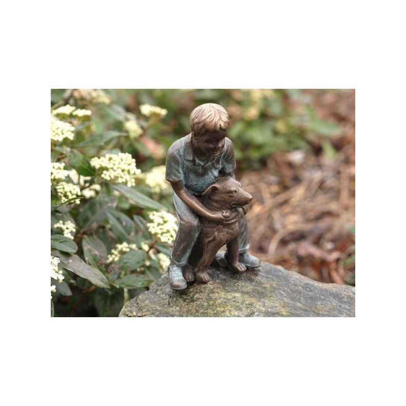 Sculpture garçon avec chien en bronze thermobrass  -an1979brw -v