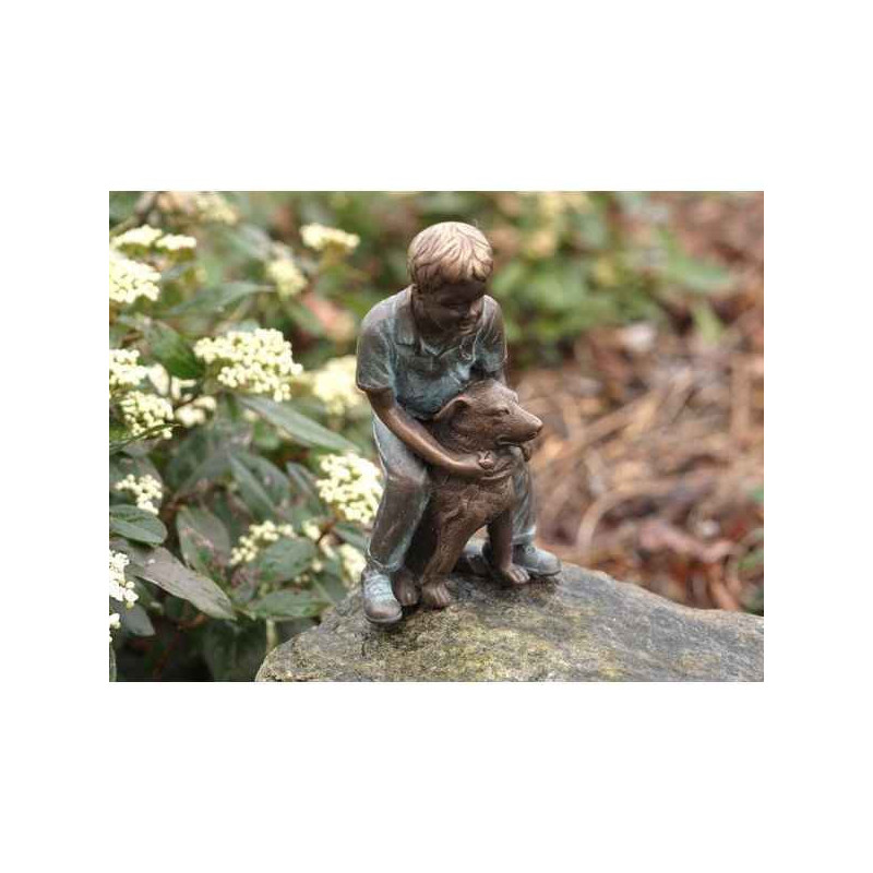 Sculpture garçon avec chien en bronze thermobrass -an1979brw-v