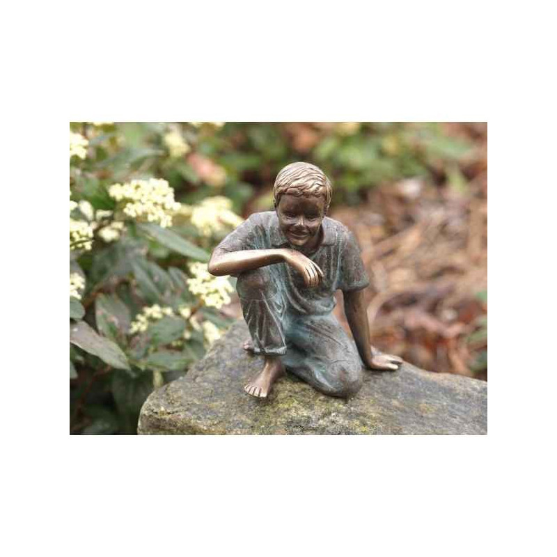 Décoration Statuette bronze personnage Sculpture garçon assis en bronze -an1980brw-v