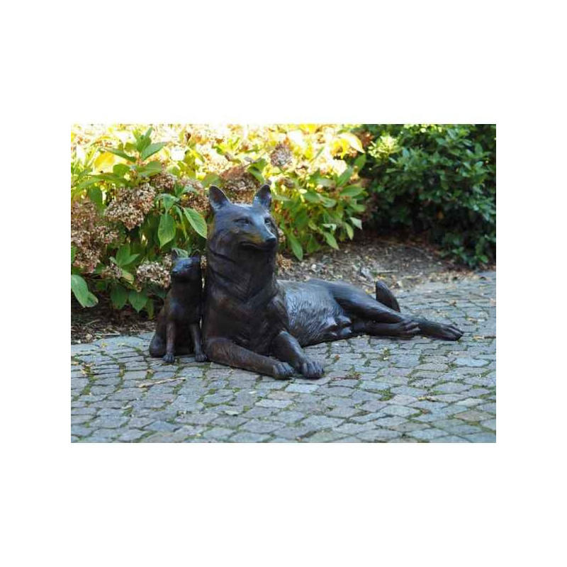 Sculpture 2 renards couchant en bronze thermobrass -b94194