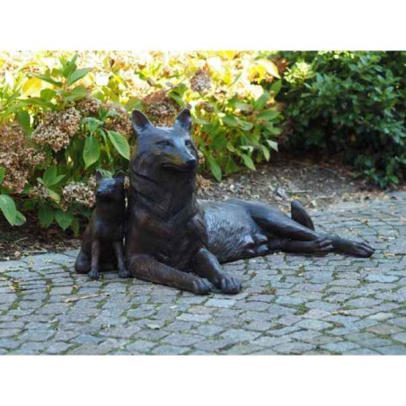 Sculpture 2 renards couchant en bronze thermobrass -b94194