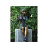 Décoration Statuette bronze personnage Sculpture fille assise avec flûte en bronze  -an1259br-v-f