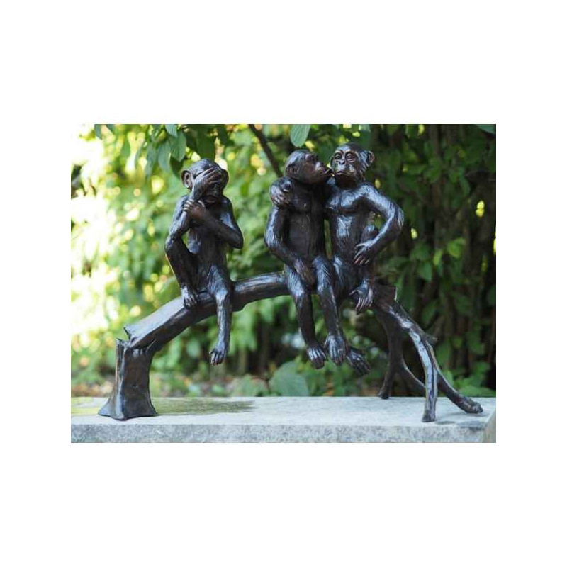 Sculpture 3 singes sur branche en bronze thermobrass  -b94254