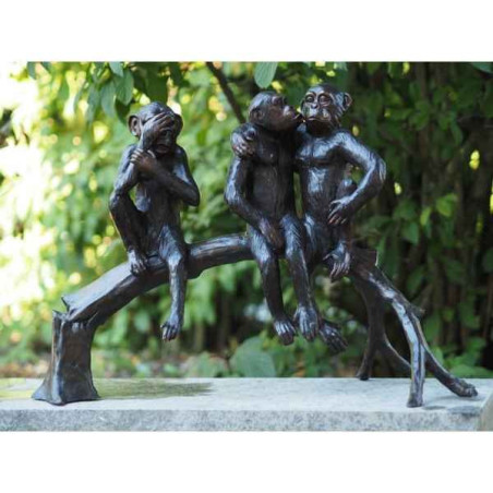 Sculpture 3 singes sur branche en bronze thermobrass  -b94254