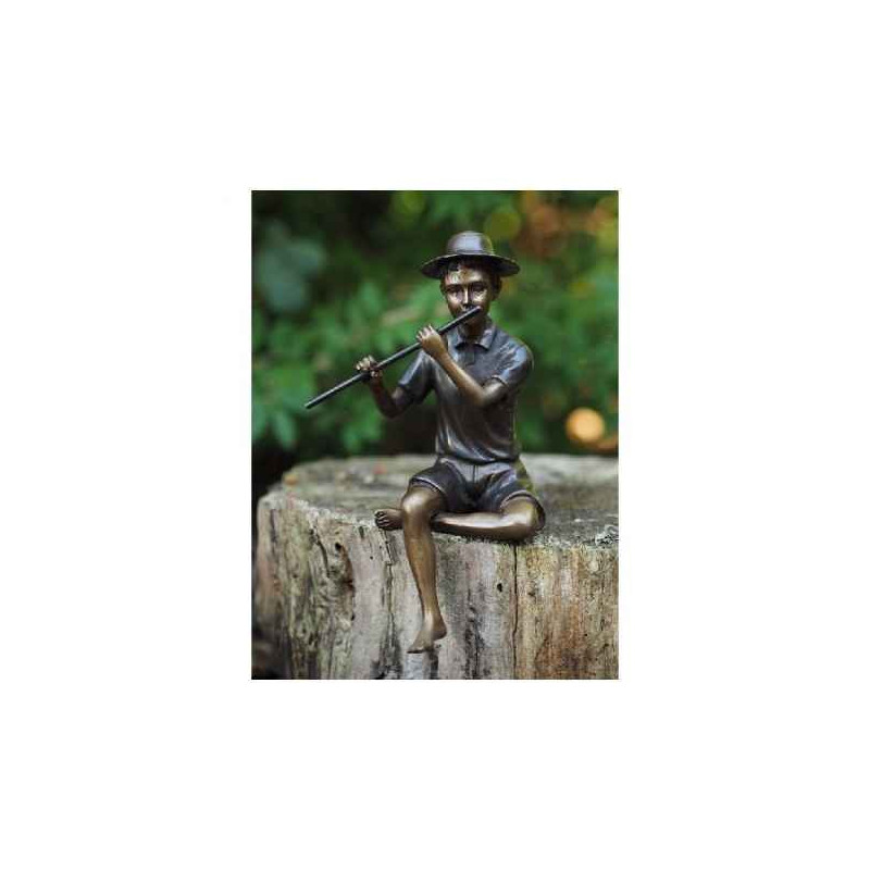 Décoration Statuette bronze personnage Sculpture joueur de flûte en bronze  -an1245br-b