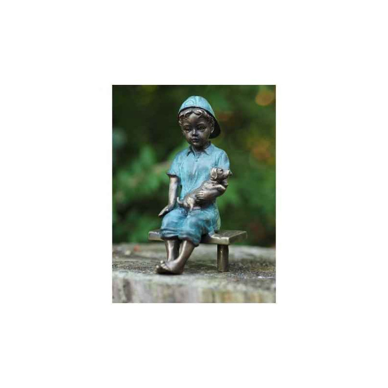 Sculpture garçon avec chien en bronze thermobrass -an2126brw-v