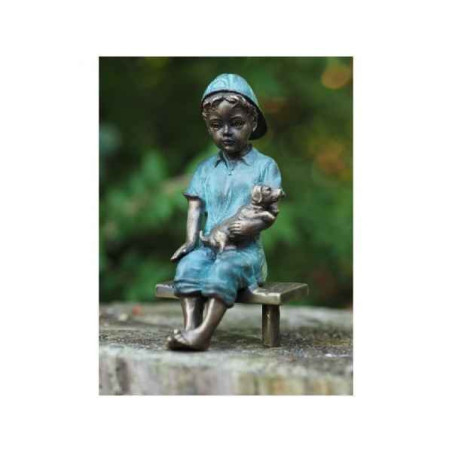Sculpture garçon avec chien en bronze thermobrass -an2126brw-v