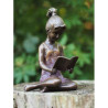 Décoration Statuette bronze personnage Sculpture petite fille avec livre patine chaud en bronze  -an0803br-hp