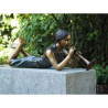 Décoration Statuette bronze personnage Sculpture fille couchant avec flûte en bronze  -an1262br-v-f
