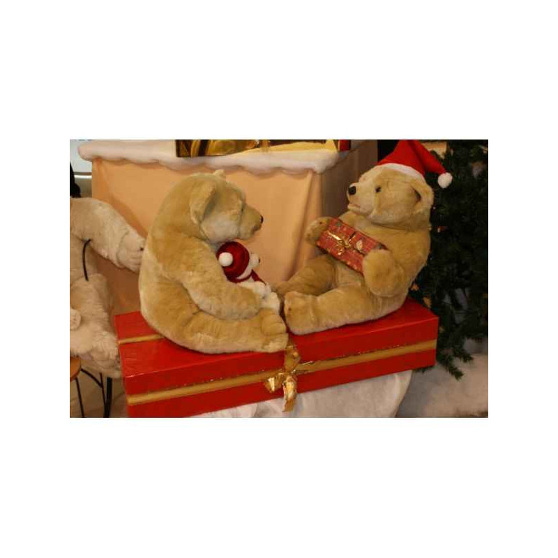 Décoration animaux Automate décors de Noël 2 Ours Polaire sur paquet cadeau grand modèle -OU2A