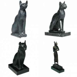Animaux-Bois-Animaux-Bronzes.com propose Promotion 4 statuettes Chatte Bastet -LWS-254