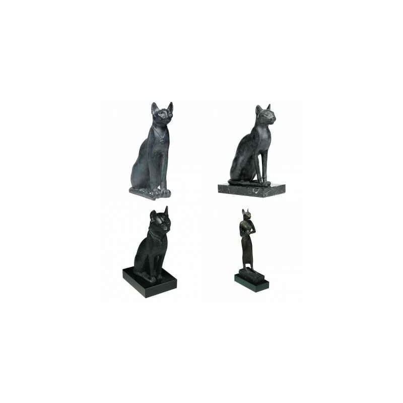 Animaux-Bois-Animaux-Bronzes.com propose Promotion 4 statuettes Chatte Bastet -LWS-254