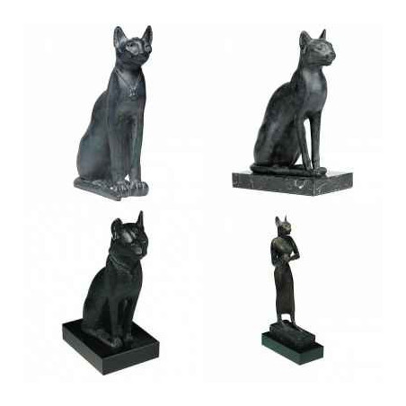 Animaux-Bois-Animaux-Bronzes.com propose Promotion 4 statuettes Chatte Bastet -LWS-254