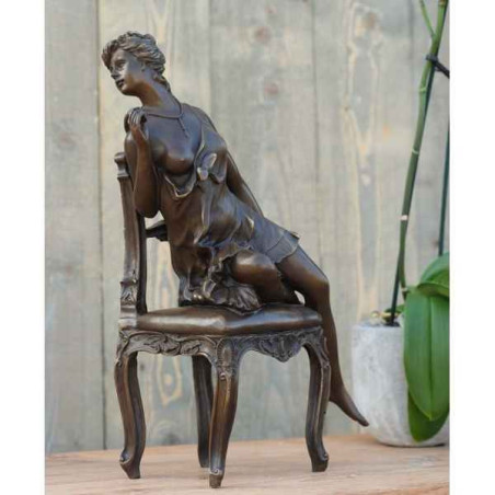 Décoration Statuette bronze personnage Femme assise sur chaise bronze -AN1221BR-B
