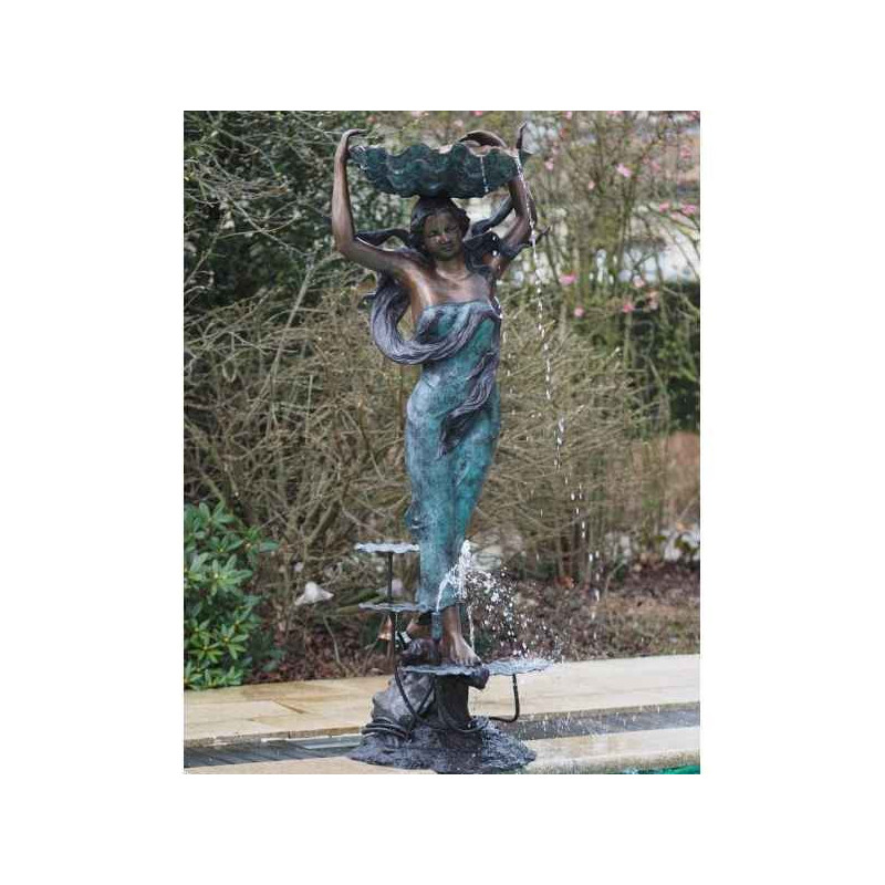 Décoration Statuette bronze personnage Femme avec coquille fontaine bronze -B84059
