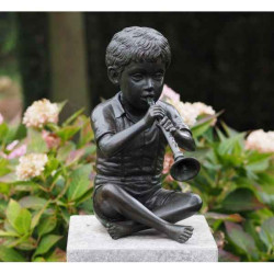 Décoration Statuette bronze personnage Garçon avec flûte bronze -AN0591BR-V-F
