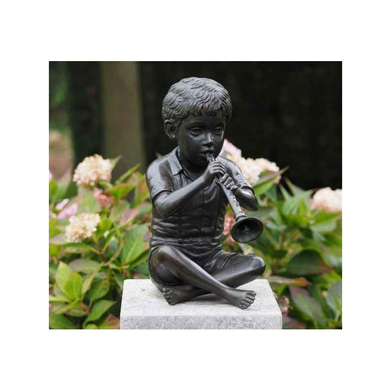 Décoration Statuette bronze personnage Garçon avec flûte bronze -AN0591BR-V-F