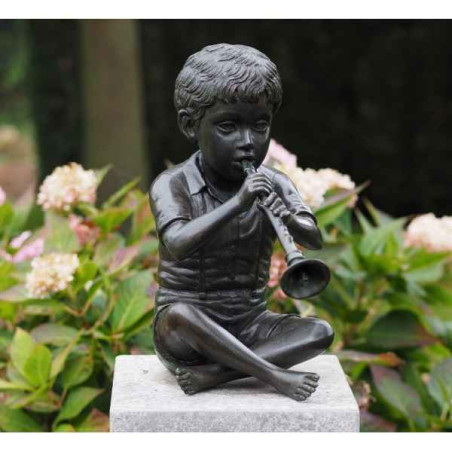 Décoration Statuette bronze personnage Garçon avec flûte bronze -AN0591BR-V-F
