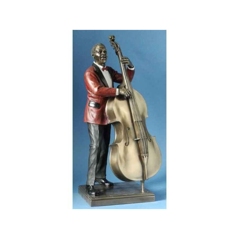 Décoration Statue résine Jazzman joueur de basse veste rouge -WU76222