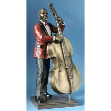 Décoration Statue résine Jazzman joueur de basse veste rouge -WU76222