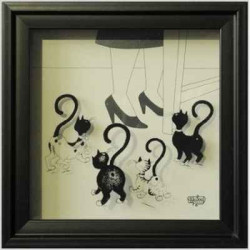 Animaux-Bois-Animaux-Bronzes.com propose Chat Cadre d'ombre qu'est-ce-qu'on mange Dubout -DUB205