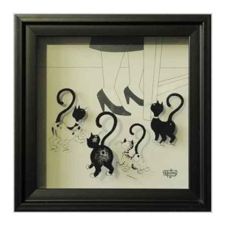 Animaux-Bois-Animaux-Bronzes.com propose Chat Cadre d'ombre qu'est-ce-qu'on mange Dubout -DUB205