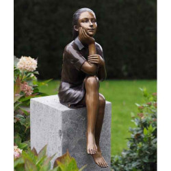 Décoration Statuette bronze personnage Fille pensant bronze -AN2207BR-B