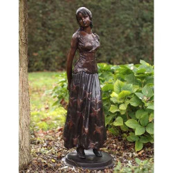 Décoration Statuette bronze personnage Fille avec journal bronze -B76065