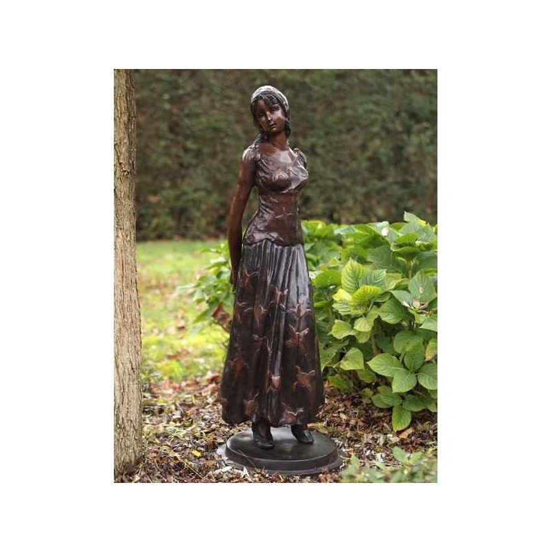 Décoration Statuette bronze personnage Fille avec journal bronze -B76065