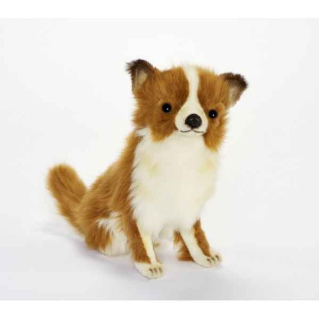 Animaux-Bois-Animaux-Bronzes propose Chien Chihuahua poils longs assis 14cmh/31cml peluche animalière -6502