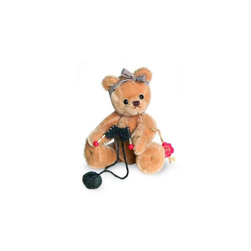 Animaux-Bois-Animaux-Bronzes propose Peluche ours teddy qui tricote 16 cm Hermann -11703 2