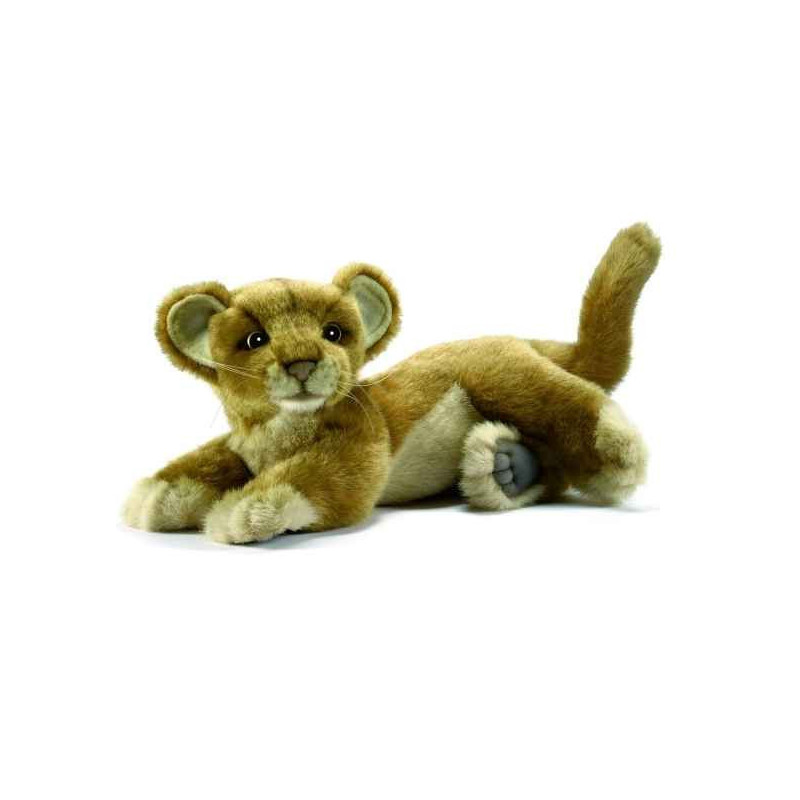 Félin Lionne bebe couchee 26cm peluche animalière 4994