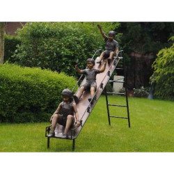 Décoration Statuette bronze personnage Sculpture 3 enfants sur glissière en bronze  -b1240
