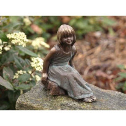 Décoration Statuette bronze personnage Sculpture fille assise en bronze  -an1981brw-v